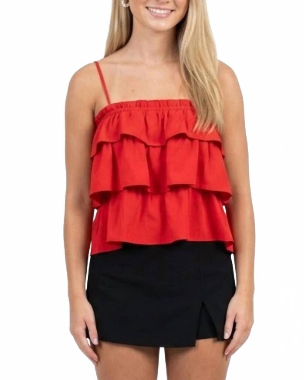 NEW ANNIEWEAR sleeveless ruffle top in cherry red